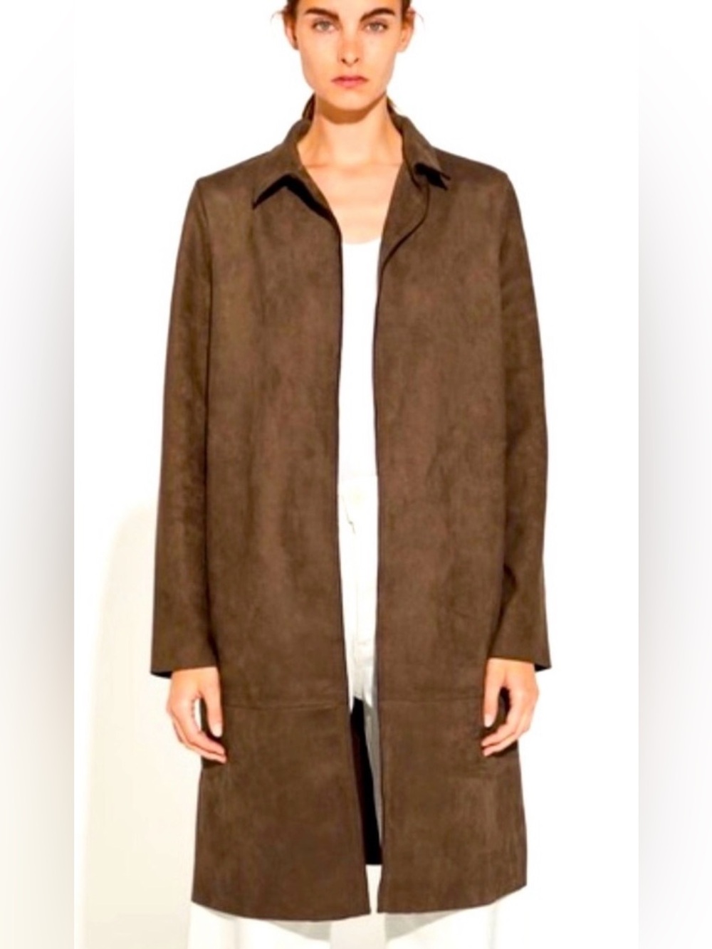 Zara Brown Faux Suede Longline Trench Coat